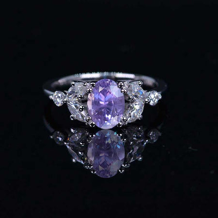 18K Solid White Gold Dainty Purple Sapphire Ring, 3 Carat Oval Cut Purple Sapphire Ring, White Gold Ring Unique Vintage Ring