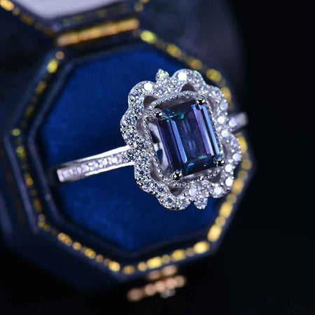 2 Carat Alexandrite Emerald Cut Halo White Gold Engagement  Ring