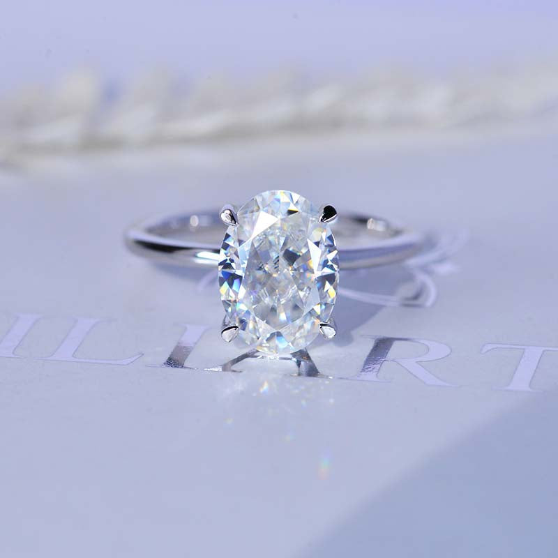 4 Carat Oval Cut Moissanite Ring, Hidden Halo Gold Engagement Ring