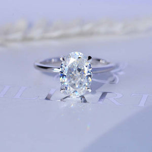 4 Carat Oval Cut Moissanite Ring, Hidden Halo Gold Engagement Ring
