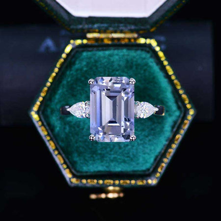 4 Carat Giliarto Elongated Emerald Cut Purple Sapphire Gold Engagement Ring