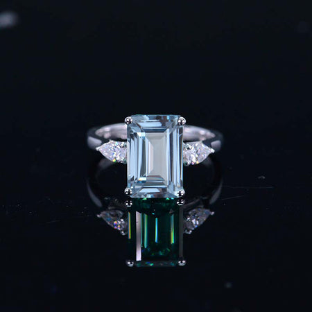 4 Carat Elongated Emerald Cut Aquamarine Gold Engagement Ring