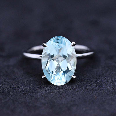 7 Carat Oval Cut Aquamarine Ring, Hidden Halo Gold Engagement Ring