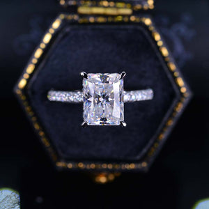 3 Carat Radiant Cut Moissanite Hidden Halo Engagement 14K White Gold Ring