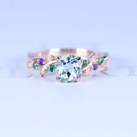 Aquamarine Floral Rose Gold Engagement Ring