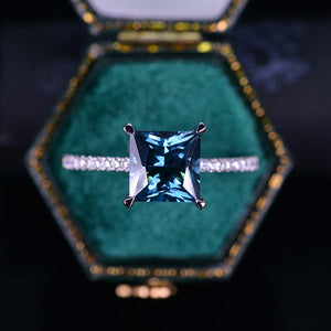 3 Carat Teal Sapphire Princess Cut Engagement Gold Ring.