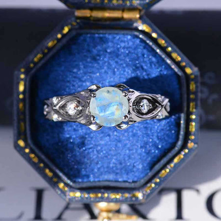 1 Carat 14K Black Gold Genuine moonstone Celtic Engagement Ring