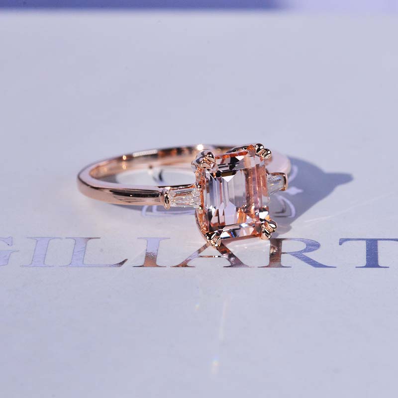 3Ct Emerald Cut Peach  Morganite Ring, Morganite Ring, Vintage Natural Morganite Ring, Genuine Morganite Emerald Cut Vintage Ring