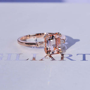 3Ct Emerald Cut Peach  Morganite Ring, Morganite Ring, Vintage Natural Morganite Ring, Genuine Morganite Emerald Cut Vintage Ring