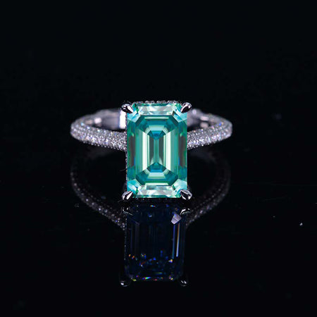 4ct Emerald Cut Green Moissanite Engagement Ring
