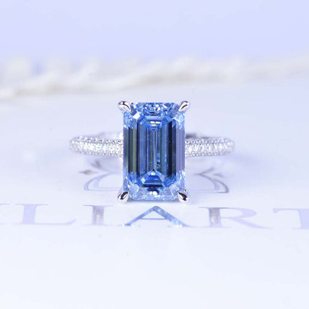 4ct Emerald Cut Dark Gray-Blue Moissanite Engagement Ring