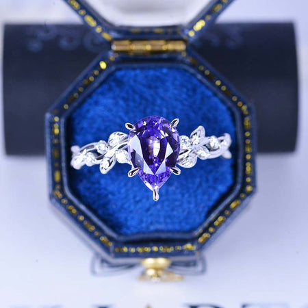 3 Carat Lavender Sapphire Pear Cut Floral Gold Engagement Ring