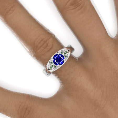 Fairy Tail Royal Blue Sapphire Celtic Engagement Ring 14K White Gold Model 805-6