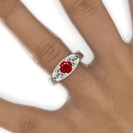 Fairy Tail Ruby Celtic Engagement Ring 14K White Gold