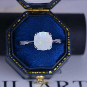 2 Carat Genuine White Opal 14K White Gold Engagement. Eternity Ring. Opal Leaf Floral Ring Design