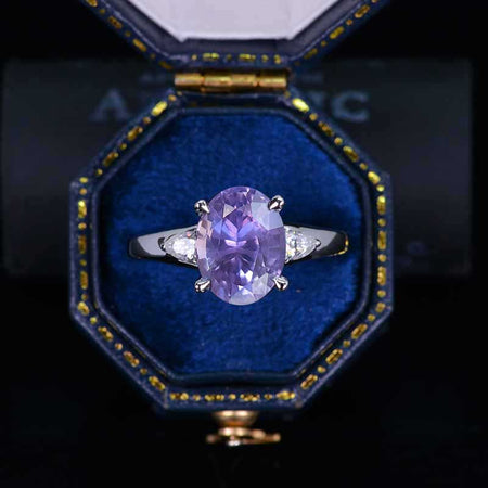 3 ct Oval Purple Sapphire 14K White Gold Engagement Ring