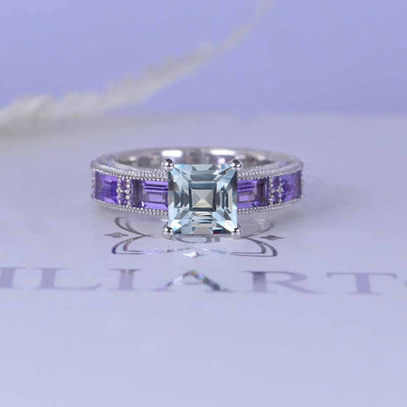 2 Carat Princess Cut Aquamarine White Gold Vintage Style Engagement Ring