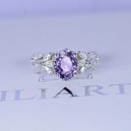 Celtic 3 Carat Oval Purple Sapphire 14K White Gold  Floral Fairy Tail Engagement Ring