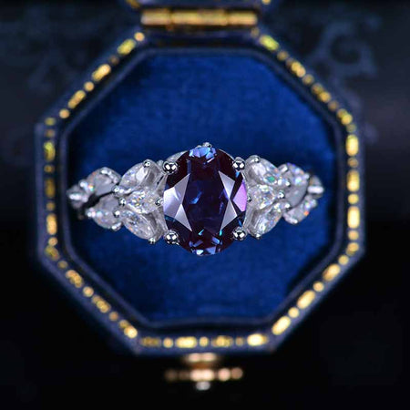 Celtic 2 Carat Oval Alexandrite 14K White Gold  Engagement Ring