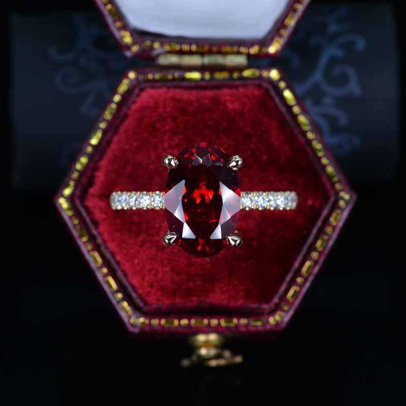 4 Carat Ruby Oval Cut Hidden Halo Rose Gold Engagement  Ring