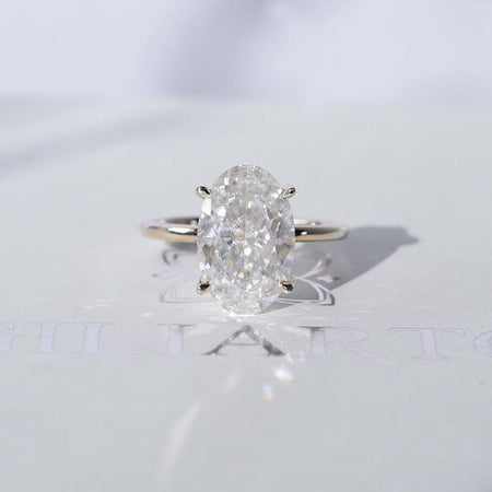 3.5 Carat Oval Cut Moissanite Ring, Hidden Halo Gold Engagement Ring