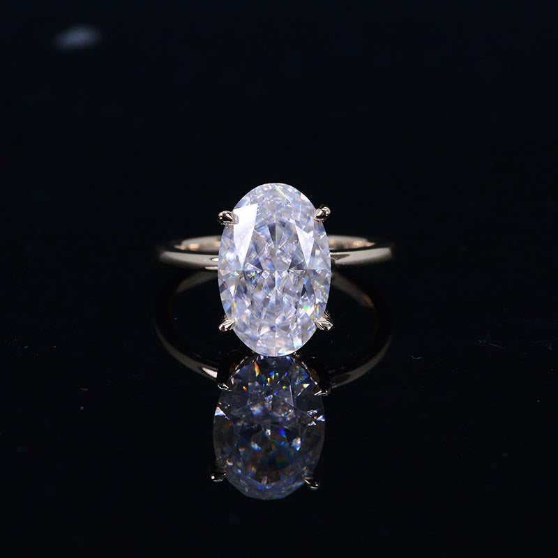 7 Carat Oval Cut Moissanite Ring, Hidden Halo Gold Engagement Ring