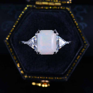 3 Carat Radiant Genuine Natural White Opal Engagement Ring
