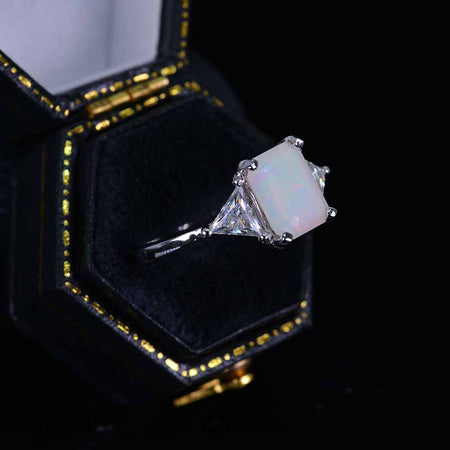 3 Carat Radiant Genuine Natural White Opal Engagement Ring