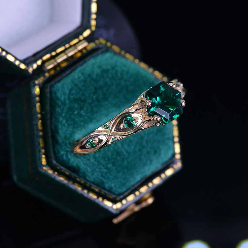 14K Yellow Gold Hexagonal Emerald Celtic Engagement Ring