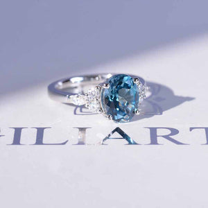 3 Carat Oval Teal Sapphire Engagement White Gold Ring