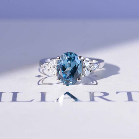 3 Carat Oval Teal Sapphire Diamond Engagement White Gold Ring