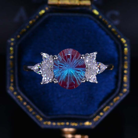 14K Rose Gold 2 Carat Oval Fireworks Cut Alexandrite Halo Vintage Engagement Ring