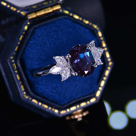 14K Rose Gold 2 Carat Oval Alexandrite Halo Vintage Engagement Ring