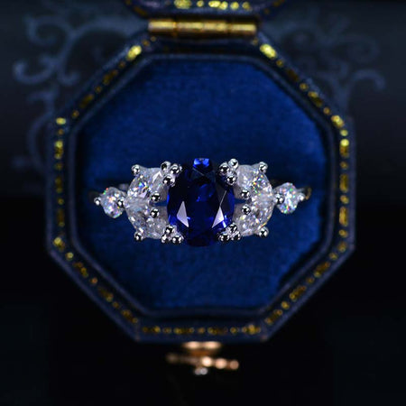 2 Carat Royal Blue Sapphire 14K White Gold Engagement Promissory Ring