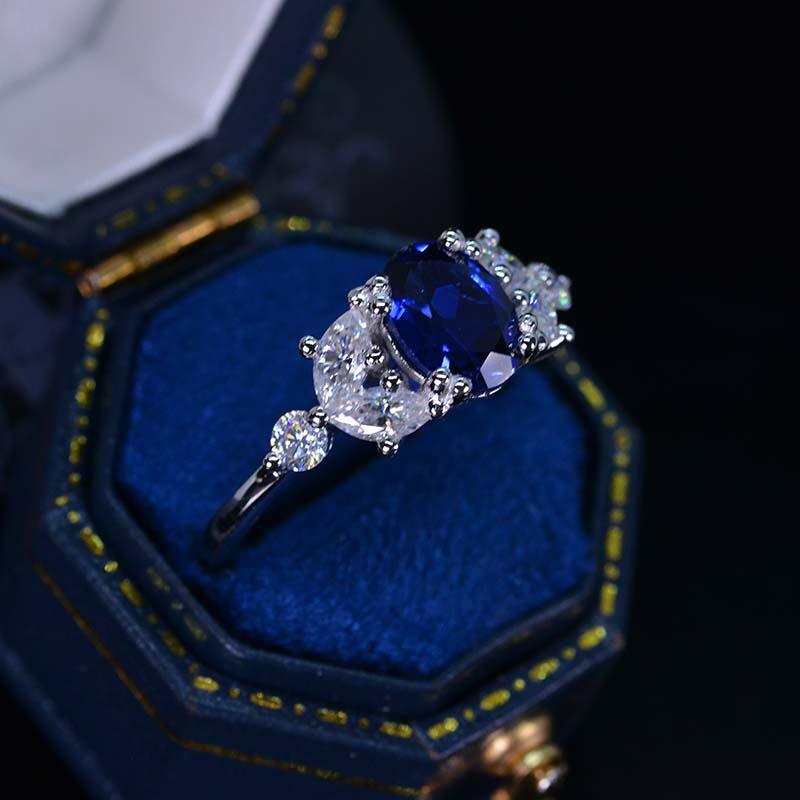 2 Carat Royal Blue Sapphire 14K White Gold Engagement Promissory Ring