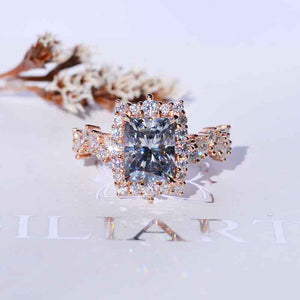 3 Carat Dark Gray-Blue Pear Cut Moissanite Floral Gold Engagement Ring