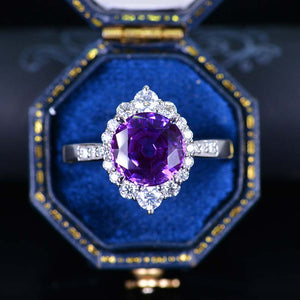 3 Carat Round Lavender Purple Sapphire Halo Gold Engagement Ring