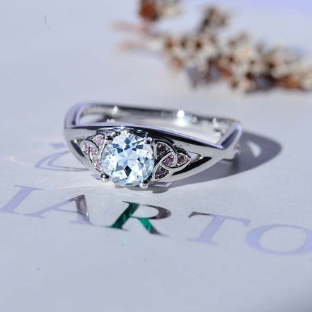 Fairy Tail Emerald Celtic Aquamarine Engagement Ring 14K White Gold