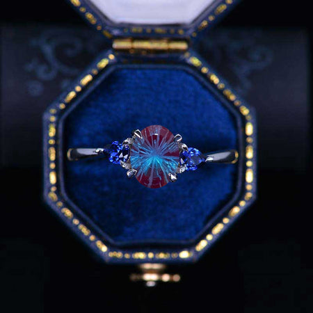 1  Carat Oval Fireworks Cut Alexandrite Gold Engagement Ring with Sapphire Accent Stones