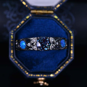 6mm Round Alexandrite Blue Opal Celtic Engagement Ring 14K Black Gold