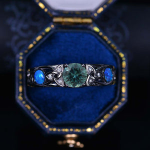 6mm Round Teal Sapphire Celtic Engagement Ring 14K Black Gold