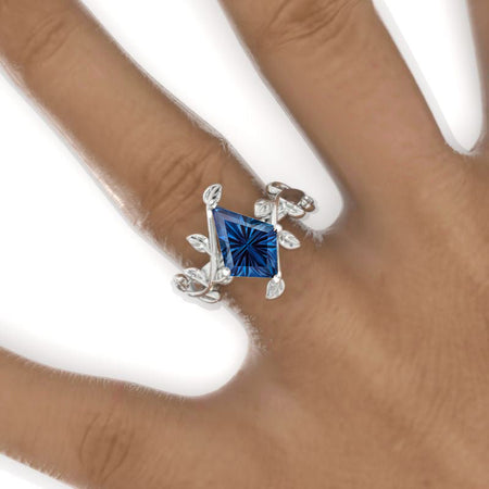4 Carat Kite Vintage Kite Fantasy Cut Alexandrite Halo Engagement Ring, Three Rings Set 14K White Gold
