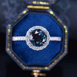 2 Carat Alexandrite Halo Gold Engagement Promissory Ring