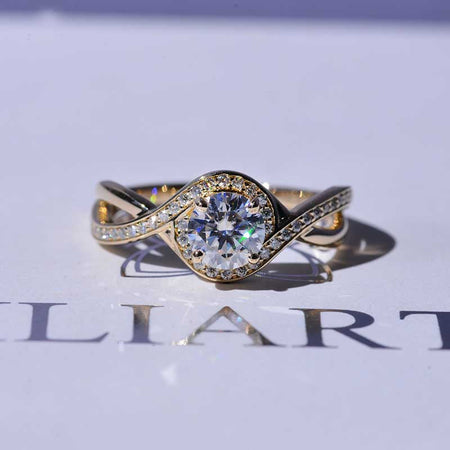 6mm Round 1 CTW Carat Moissanite Halo Twisted Shank Engagement Ring