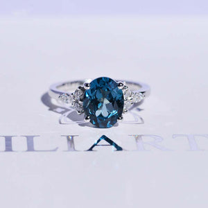 3 Carat Oval Teal Sapphire Diamonds Engagement Ring