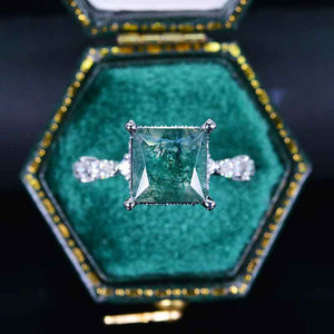 Princess Cut Genuine Moss Agate White Gold Giliarto Engagement Ring