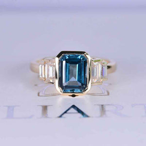 3 Carat Teal Sapphire Emerald Cut Bezel Set Teal Sapphire Five-Stone  Engagement Ring