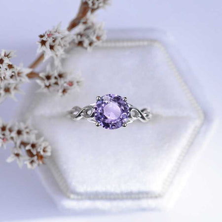 3 Carat Purple Sapphire Stone 14K White Gold Ring