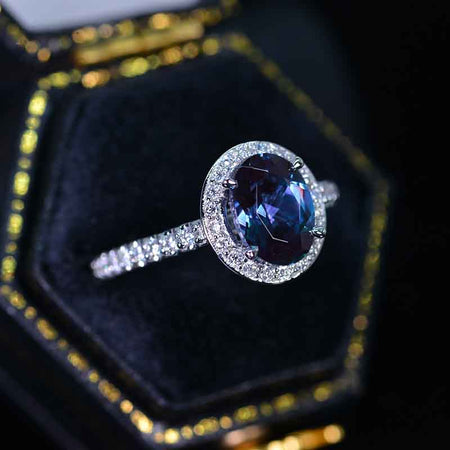 1.5 Carat Oval Alexandrite Halo Engagement Ring