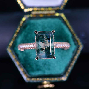 4ct Emerald Cut Genuine Moss Agate Engagement Ring